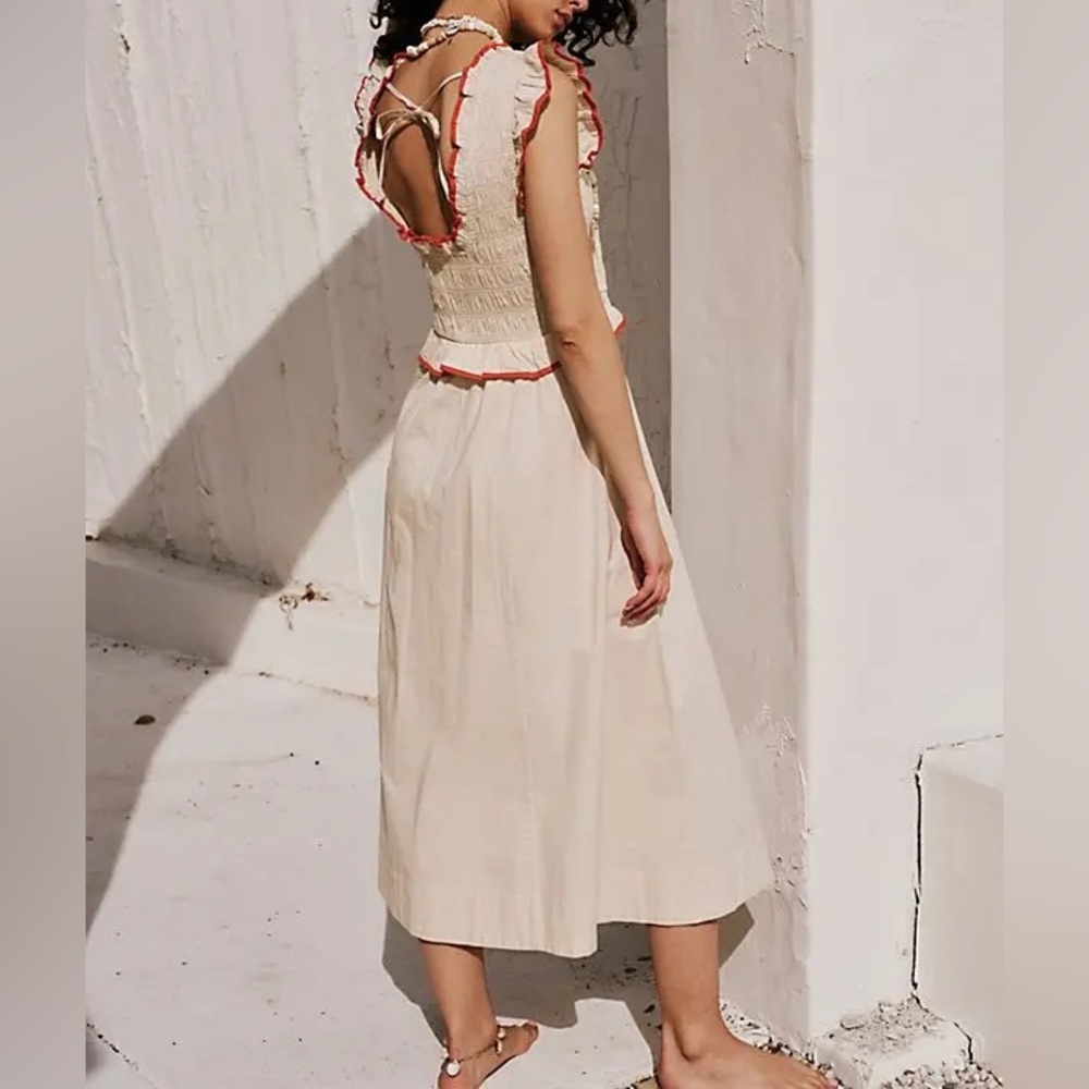Free People Cream Midi Dress with Red Trim - Picture 12 of 12